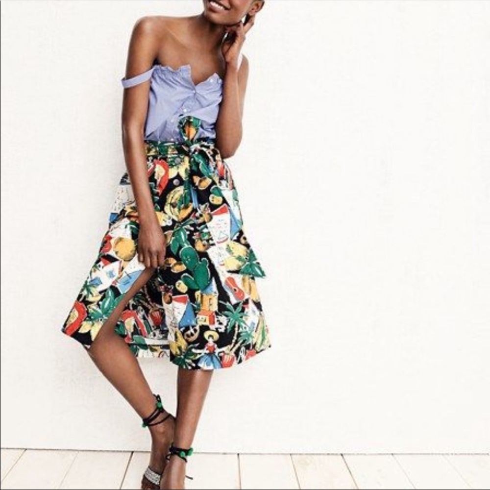 J Crew Postcard Print A-line Skirt